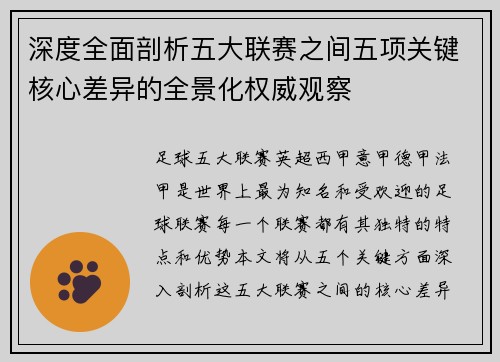 深度全面剖析五大联赛之间五项关键核心差异的全景化权威观察 深度全面剖析五大联赛之间五项关键核心差异的全景化权威观察